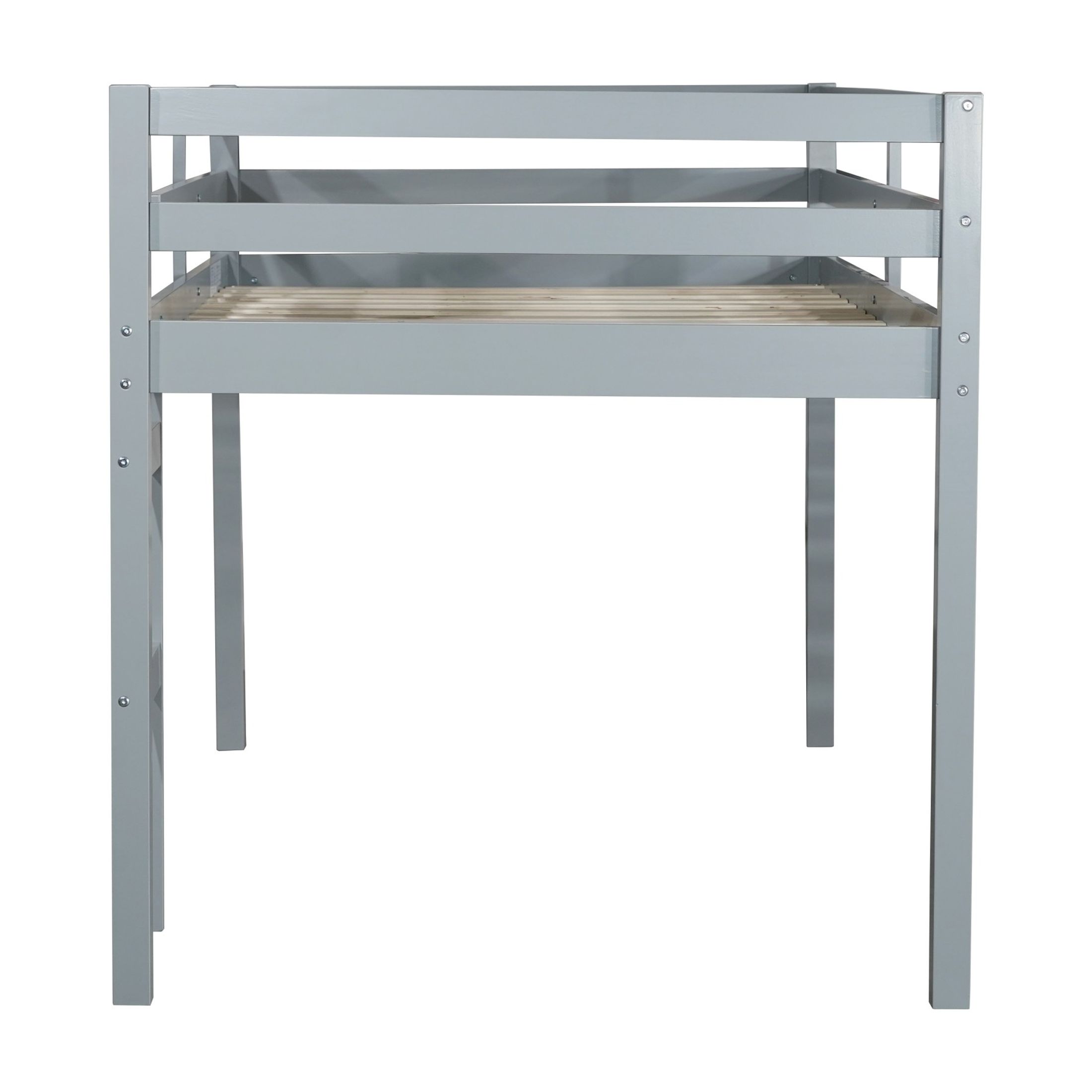 Noble House Modern Tilda Twin Loft Bed, Solid Rubber Wood Frame with Ladder, Spacious Under for Kids, Grey