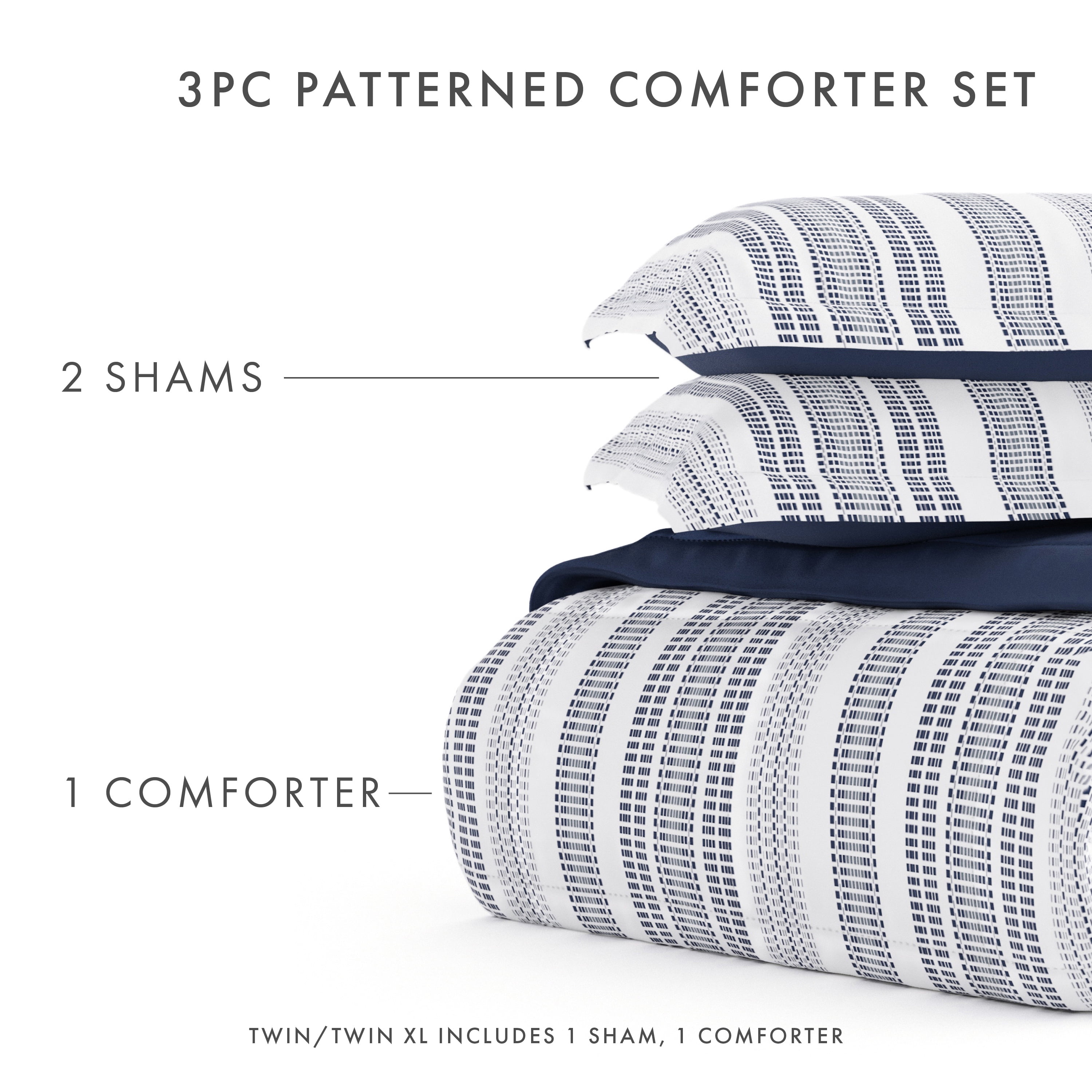 Noble Linens 2-Piece Navy Farmhouse Dreams ReversiblePrint Comforter Set, Twin/TwinXL