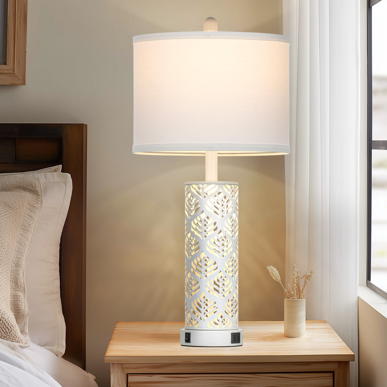 Lolikit 27"Table Lamp Set of 2 Modern Farmhouse Nightstand Bedside Lamp for Living Room Bedroom with USB A+C Ports