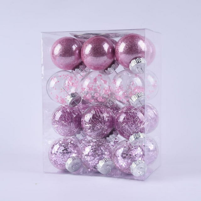 CNKOO 12 PCS 2.36 Inch Christmas Ball Decorations Shatterproof Colorful Glitter Ball Set Holiday Party Ball Decoration Christmas Tree Hanging(Pink)