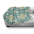 thumbnail image 3 of Moroccan Soft Flannel Fleece Blanket, Colored Tiled Pattern Geometrical Diagonal and Triangle Forms Oldest Craft, Cozy Plush for Indoor and Outdoor Use, 50" x 60", Green Teal White, by Ambesonne, 3 of 6