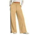 thumbnail image 2 of Women's Fashion Baggy Wide Leg Pants Casual Drawstring Elastic Waisted Contrast Color Workout Track Pants Womens Lounge Trousers with Pockets Lightweight Loose Flowy Pants for Women, 2 of 4