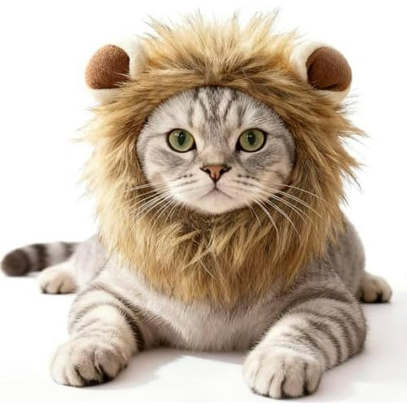 Cat Halloween Costumes - Adjustable Lion Mane Wig Pet Costumes for Cats (S)