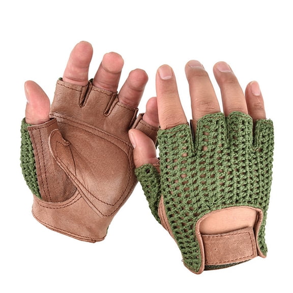 BIBABLYKE 1pair Men Wools Leather Gloves Half Finger Fitness Mittens Cycling Outdoor Gloves for Outdoor Cycling and Fitness