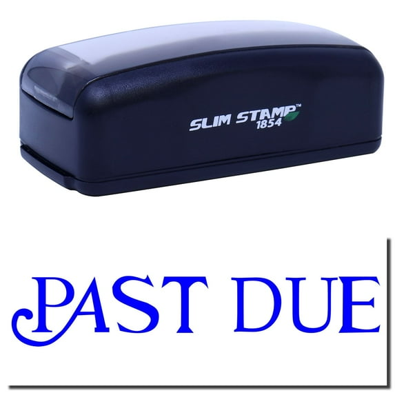 Large Pre-Inked Curley Past Due Stamp, Slim 1854, Ultra Slim Design, Impression Size 1-13/16" by 2-1/2", Up to 25,000 Impressions - Blue Ink