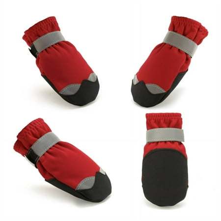 GASTROPOD 4Pcs Dog Shoes Waterproof Reflective Straps Dog Boots Anti-Slip Sole Reflective Design Dog Socks 3.5x3cm Red