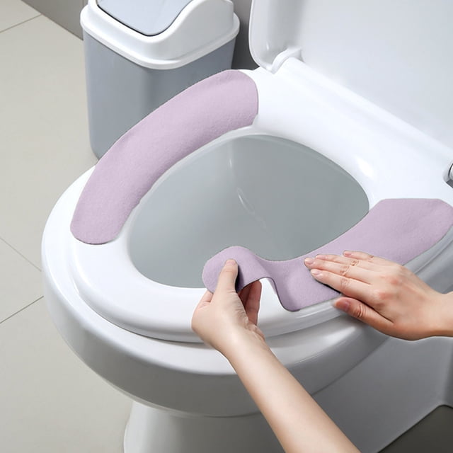 Almohadilla de Asiento de Inodoro Engrosada | Esterilla Glutinosa a Prueba de Lluvia | Material de tela suave | Adhesivo, Fácil de Limpiar, Azul | Paquete de 2 | 13.39x3.35in | Accesorio de baño