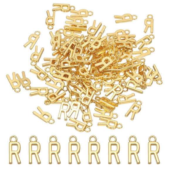 Uxcell Letter Charm, 100Pcs Alphabet Charm Initial Pendant Charm Bulk Cute DIY for Jewelry Making Crafts, Light Gold, Letter R