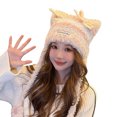 thumbnail image 2 of Cute Fuzzy Cat Ear Beanie Hat for Women, Thicken Plush Warm Sherpa Wool Hat, Winter Faux Fur Knitted Earmuffs Skull Cap, 2 of 3