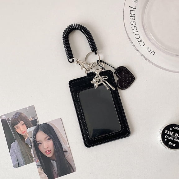 Black Y2K Idol Photo Holder Keychain 3 Inch Bank ID Card Holders Student School Card Anti Loss Protective Cover Cute Cat Bag Pendant