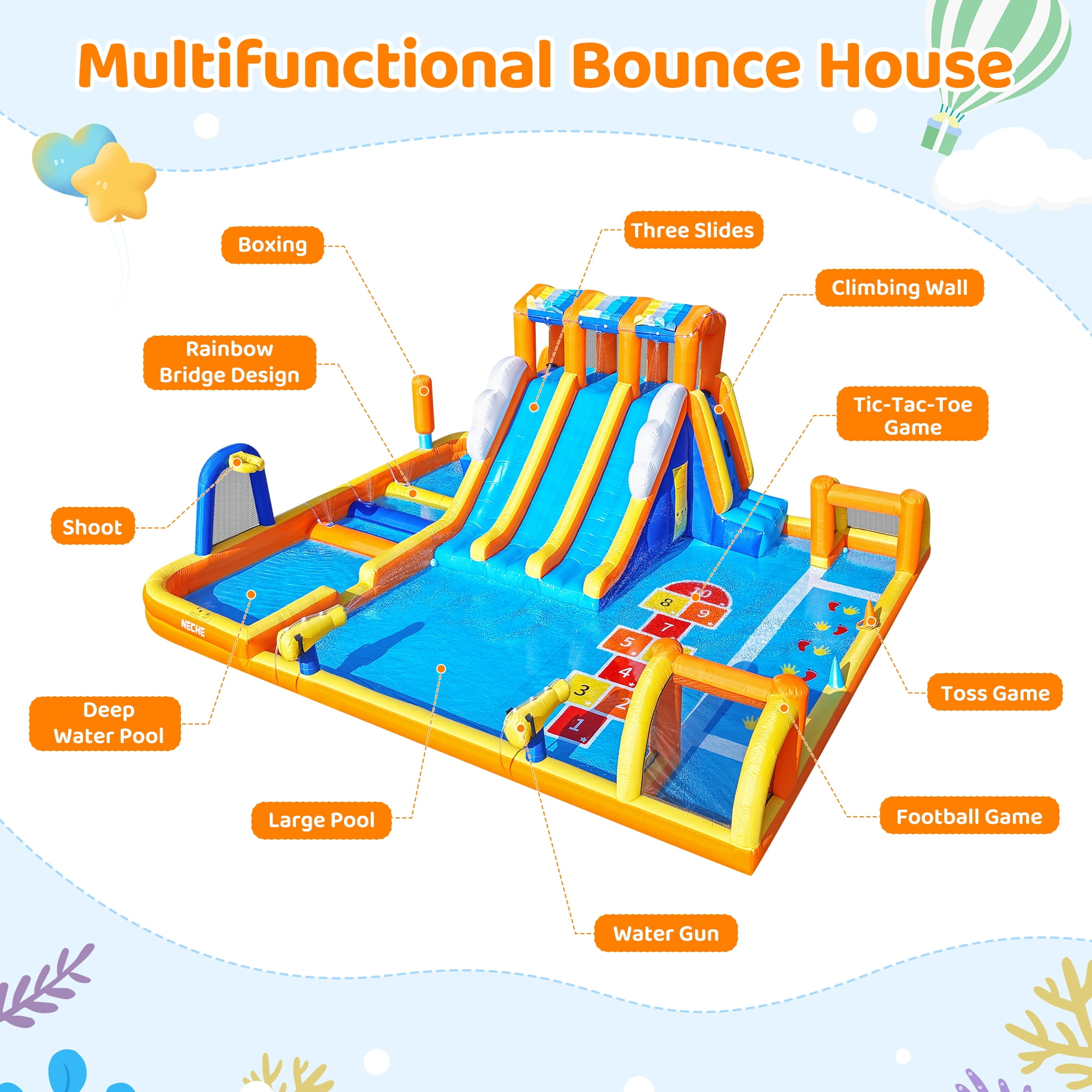 240" Large Inflatable Water Slide with Blower, Neche Blow Up Pool for Kids Outdoor Play, Backyard Slip and Slide