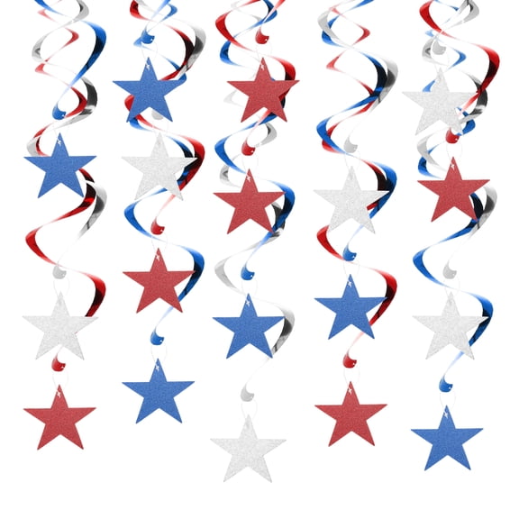 18pcs Hanging Stars Decorations, 27inch Star Hanging Decorations Party Supplies Shiny Twinkle Streamers for Wedding Birthday Party Graduation Ceiling, Red Blue Silver