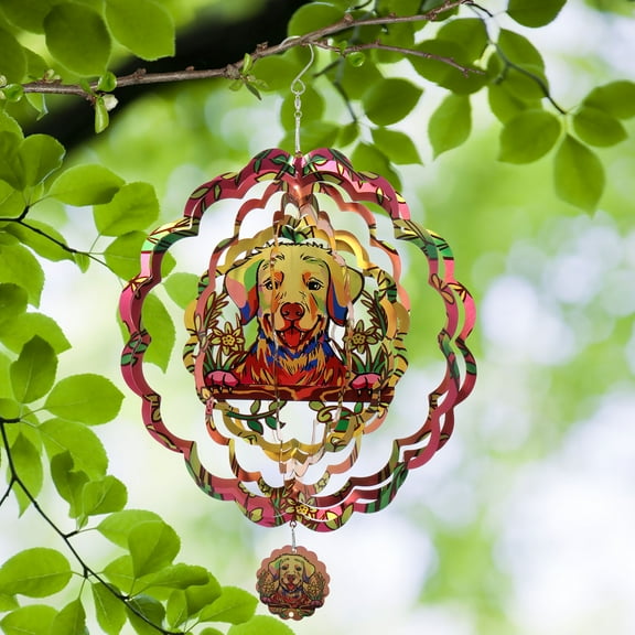 3D Wind Spinners 12 Inch Outdoor Metal Four Leave Clover Wind Spinner Yard Decor Stainless Steel Hanging Decor with Rotating Hook for Garden Yard Window