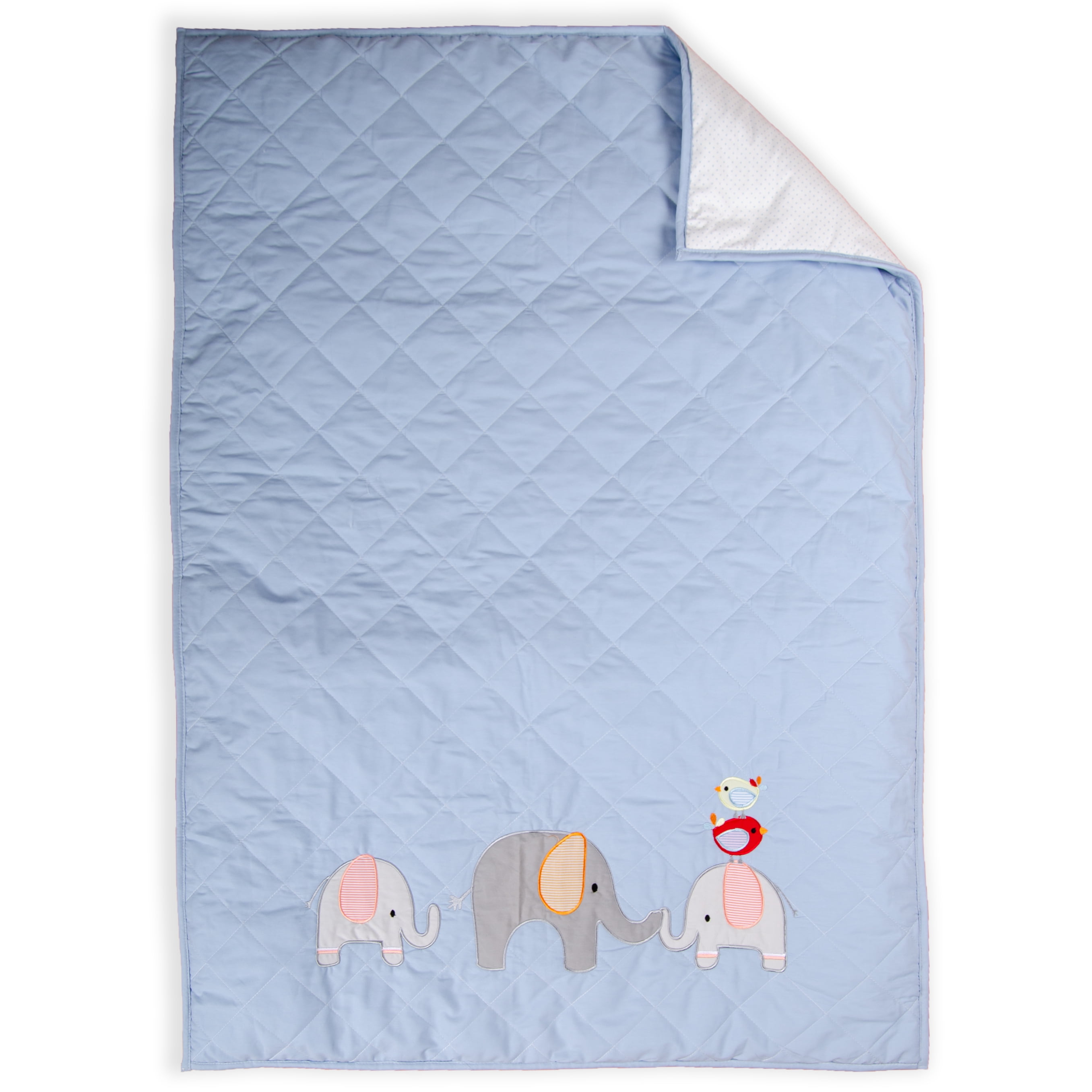 BabyFad Elephant Diamond Blue 100% Cotton 3 Piece Baby Crib Bedding Set