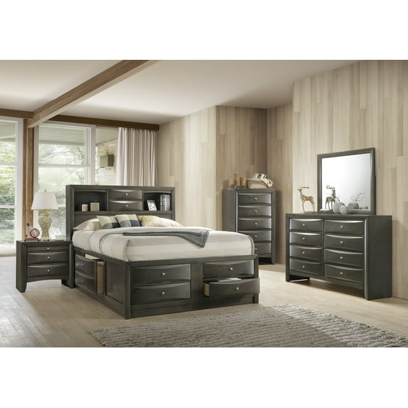 Lyndsay Gray Storage Platform Bedroom Set Special King 5 Piece: Bed, Dresser, Mirror, NightStand, Chest