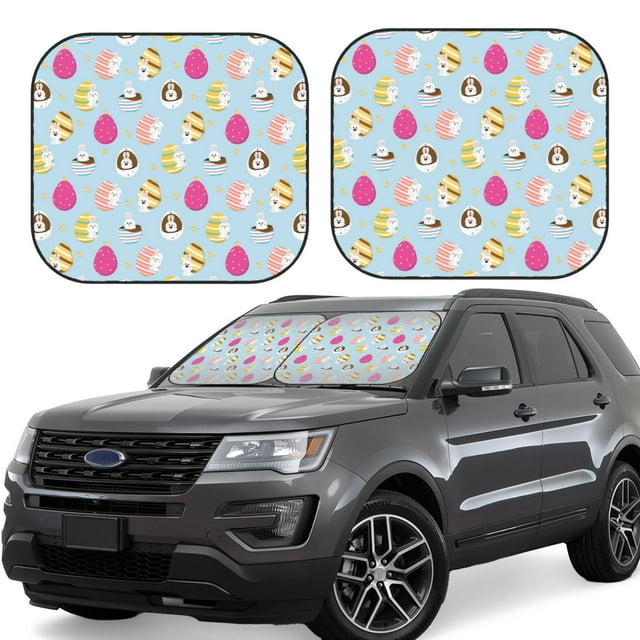 Wukai Happy Easter Car Front Windshield Sun Shade,Sun Visor Shield Block Automotive Interior Protector Blocks UV Rays-Medium
