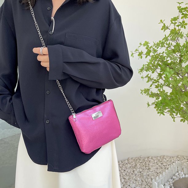 Bolso de mujer PU Bolso de hombro simple Bolso de mensajero cuadrado de color sólido (Rosa roja) Sywqhk Para Estrenar