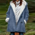 thumbnail image 2 of Hfyihgf Women's Winter Warm Sherpa Lined Fleece Hooded Coats Long Sleeve Outerwear Plus Size Faux Suede Pea Cotton Overcoat Light Blue XL, 2 of 4