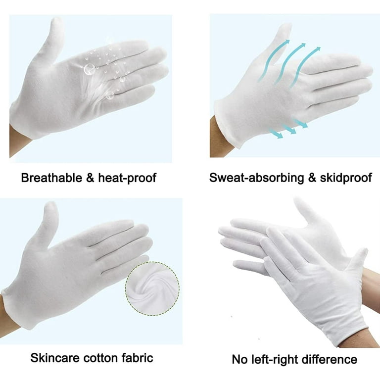 12Pairs White Cotton Gloves for Eczema and Dry Hands Breathable