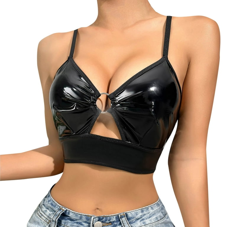 WNG Women's Pu Leather Lingerie Buckle Strappy Cut Out Bra Underwire Push  Up Bralette 