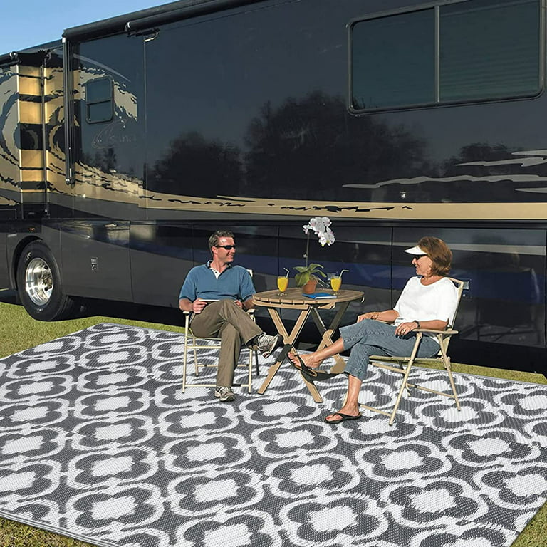 Patio Mat Indoor Outdoor RV 5'x 8' Reversible Camping Picnic Carpet Deck Rug  Pad