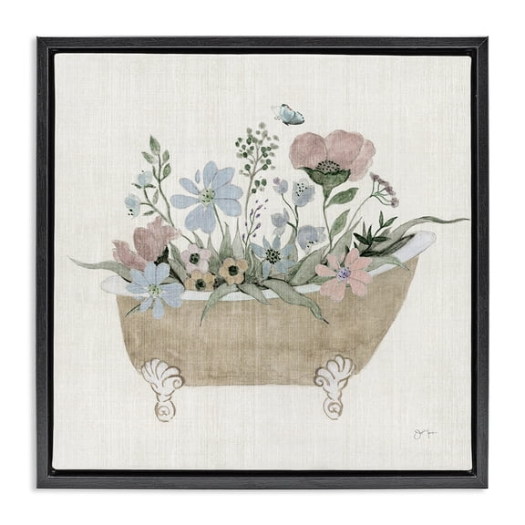 Stupell Industries French Country Rustic Botanicals in Tub Black Floating Frame Canvas Art, 18 x 18, by Janet Tava