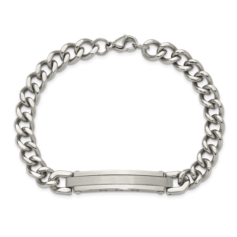 Diamond2Deal Stainless Steel Brushed and Polished Curb Link 8 inch ID Bracelet for Men 8.5"