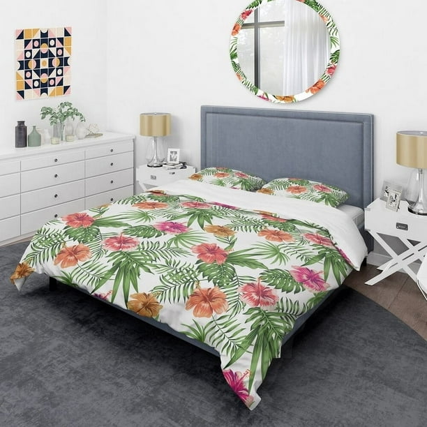 Designart 'Tropical Botanicals And Flowers II' Mid-Century Juego de Funda Nórdica