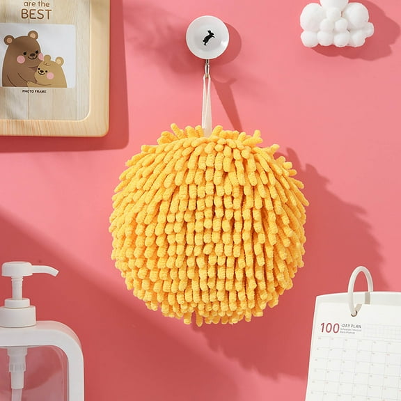 New Absorbent Hanging Hand Towel Ball, For Kitchen & Bathroom,Quick Dry Chenille Plush Hand Towel Puff Ball Hand Towels, Bathroom Hand Towels Soft Plush Hand Dry Towels, 6.7Inch (Orange)