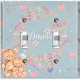 thumbnail image 1 of Metal Light Switch Wall Plate Outlet Cover (2 Teddy Bears With Love Heart Flower Balloon Flower Wreath - Double Toggle), 1 of 2