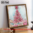 thumbnail image 6 of 2D Flat, 1pc Rustic Christmas Wooden Wall Art Sign - Pink Christmas Tree Presents Painting with Roses, 8x8 Inch Wood Framed Decor for Home, Kitchen, Bedroom, Cocoa or Cafe - Perfect Holiday Gift, 6 of 7