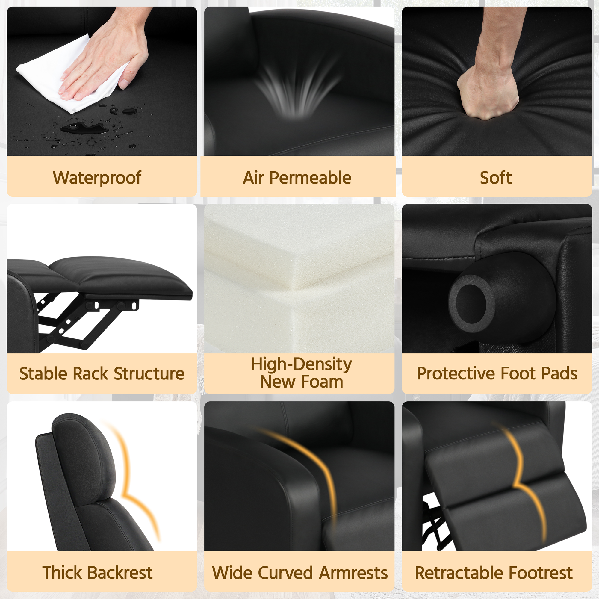 Yaheetech Adjustable PU Leather Recliner Chair, Black photo 7