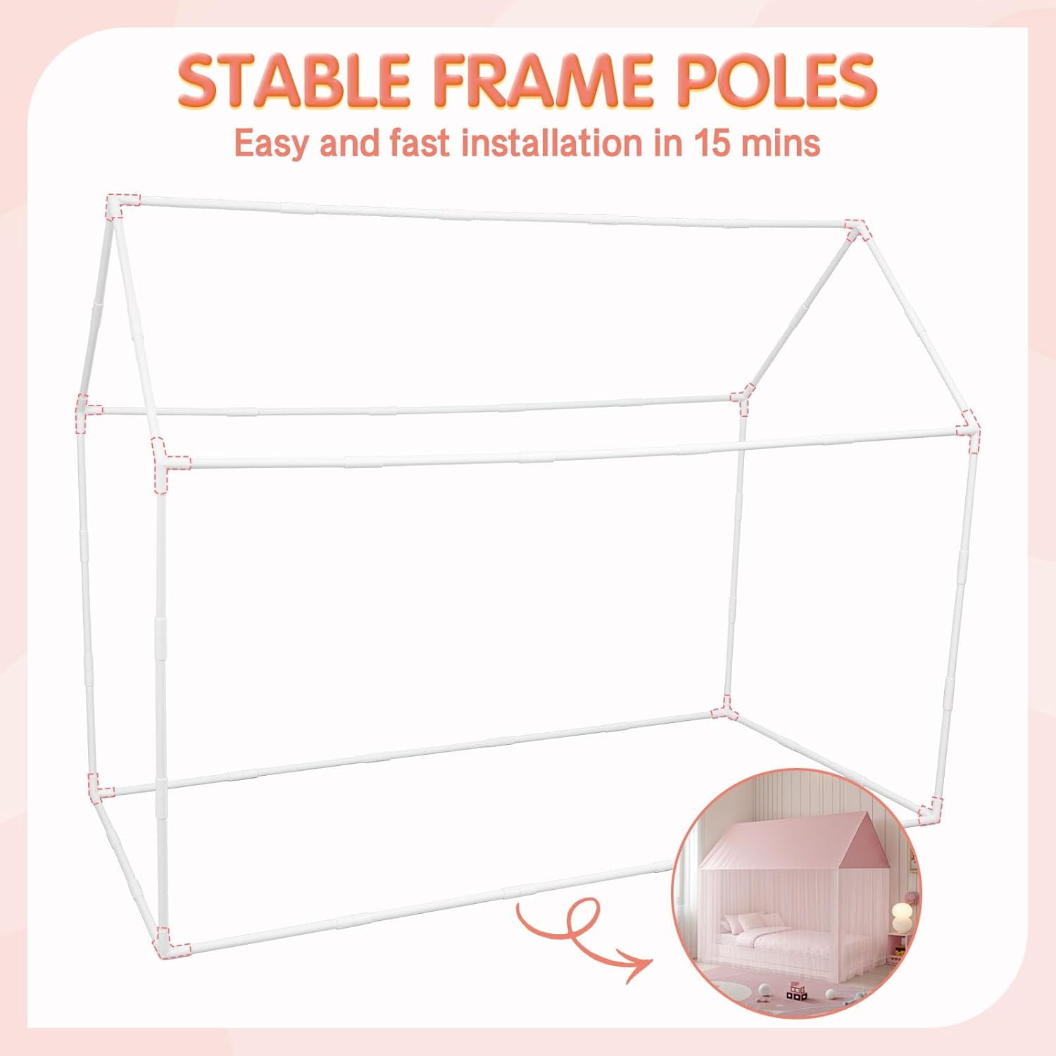 Princess Bed Canopy for Girls - Pink Bed Canopy Princess Castle Dreamy Playhouse Mosquito Net Reading Nook Canopies Play Tent Canopy Bed Curtains for Kids Room(Twin,Pink)