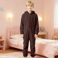 thumbnail image 2 of HNMKIU Soft Pajama Girls Jumpsuit for Toddler Boys and Girls Cozy Sleeper Outfit with Grip Socks for Lounging At Home 3 to 12 Years Brown,11-12 Years, 2 of 7