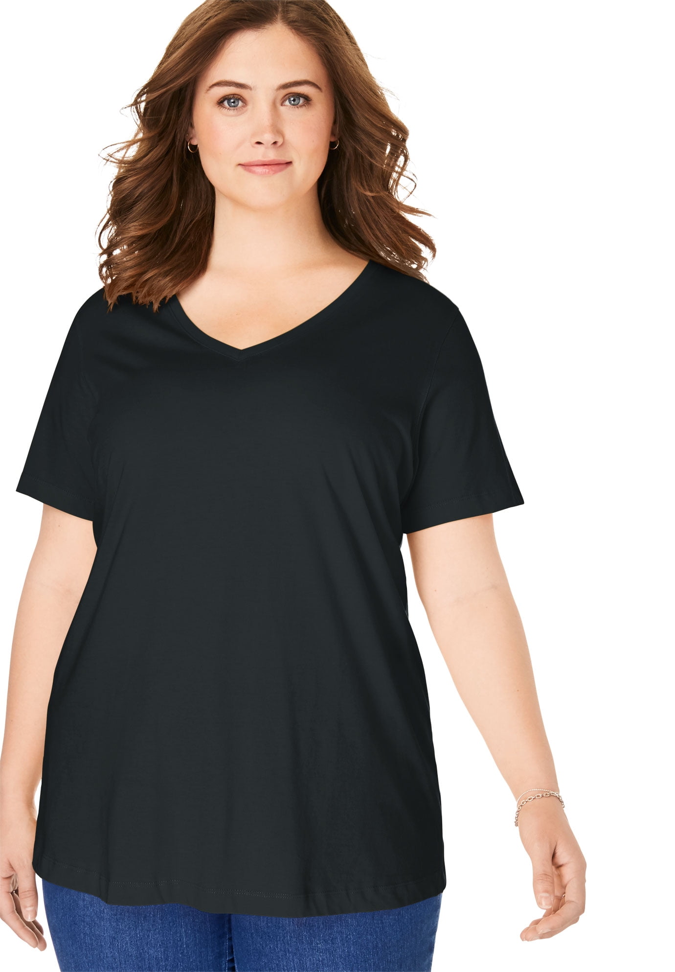 Woman Within Plus Size Perfect V-neck Tee T-Shirt - Walmart.com