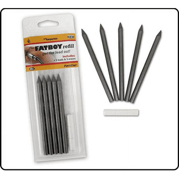 Fastcap Fatboy Pencil Refill Icludes Refill Only 5 Black Lds, 3 Erasers (Pack 2)