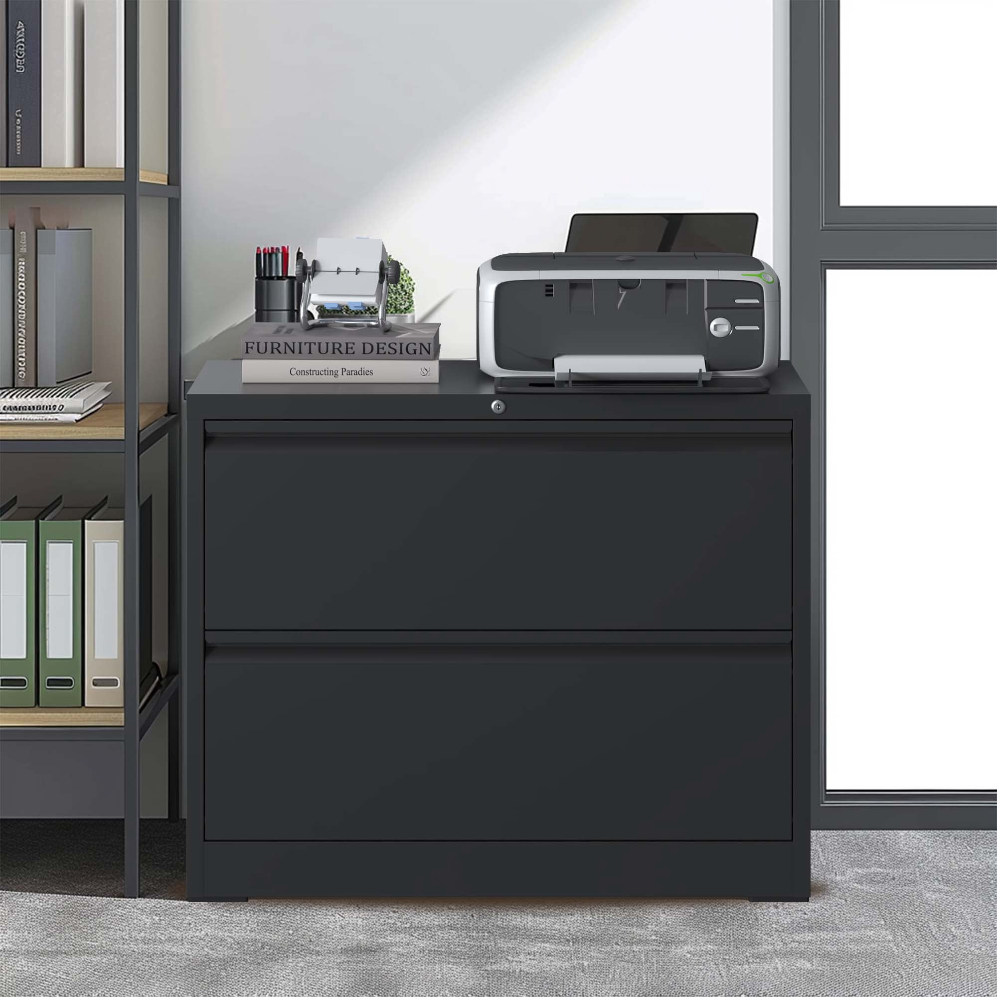2 Drawer Lateral File Cabinet with Lock, Heavy-Duty Metal Filing Cabinet for Home Office, Space-Saving Wide Storage for Letter/Legal/A4/F4, Silent Full-Extension Slides