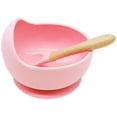 thumbnail image 1 of 1set Silicone Baby Feeding Bowl Set Baby Learning Dishes Suction Bowl Set Wood Spoon Non-Slip Pink, 1 of 6