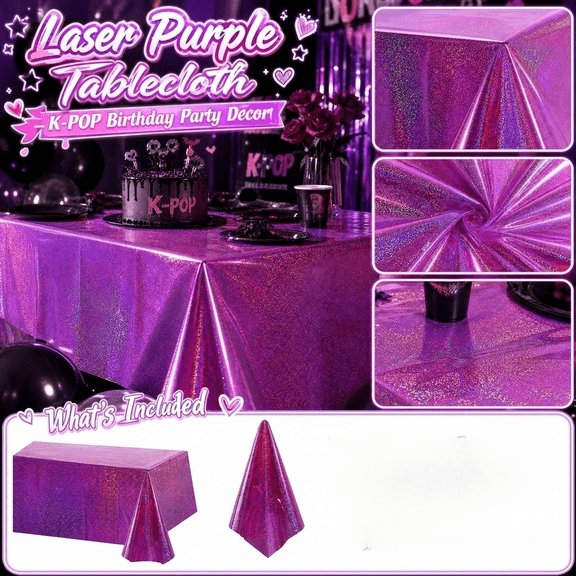 2 Pack Iridescent Purple Pink Plastic Tablecloth 108 X 54 Inch Disposable Waterproof Table Covers for Halloween Birthday Party Decorations Girls Night Disco Pink Purple Birthday