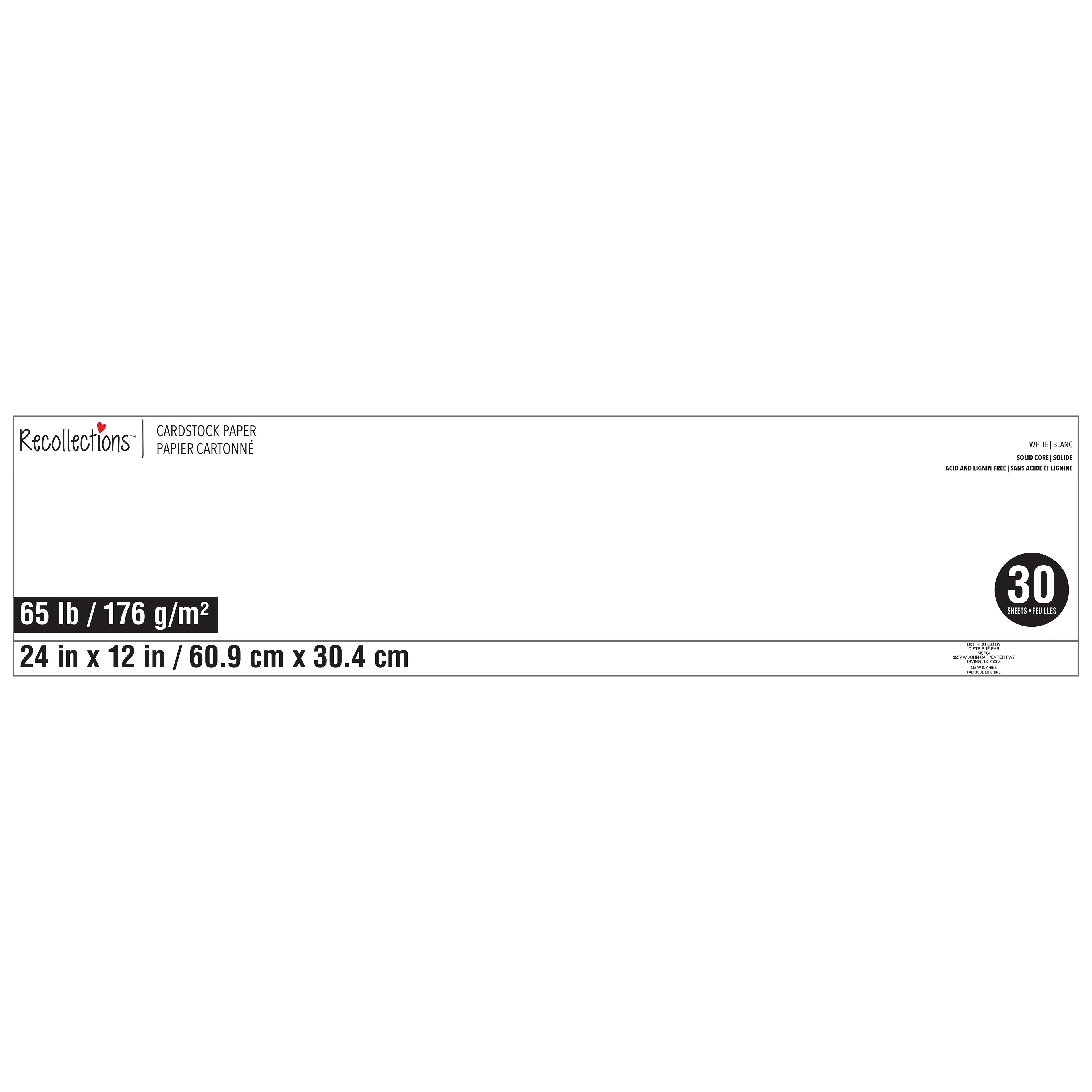 24" x 12" White Cardstock Paper by Recollections - Acid and Lignin Free Paper for Scrapbooks - Arts & Crafts - 30 Sheets