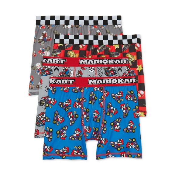 Nintendo Boys Super Mario Kart Boxer Briefs Underwear, 4-Pack, Sizes XS-XL