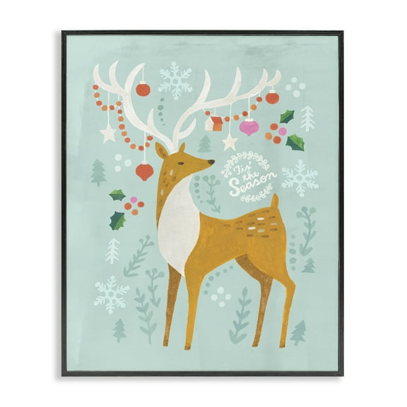 Stupell Industries Tis The Season Reindeer Holiday Painting Black Framed Art Prints Wall Art, 11 x 14