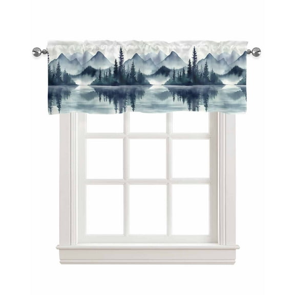 Watercolor Lake Forest Kitchen Valances for Windows Farmhouse Linen Window Valance Curtain for Living Room Window Treatment Abstract Art Mountain Valance Rod Pocket Topper Drape, 54 x 18 Inch