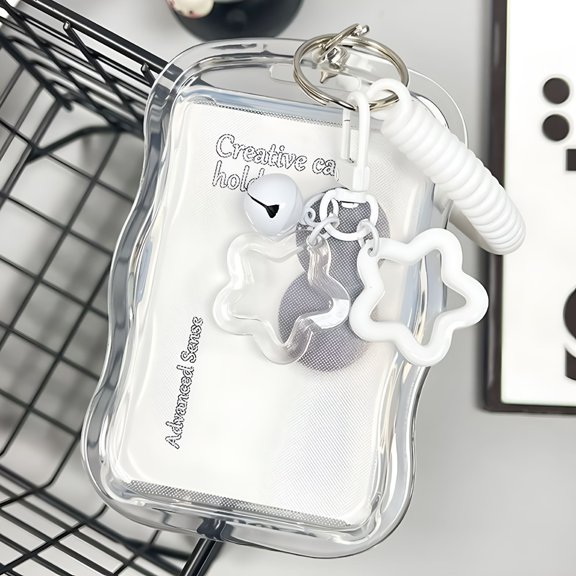 CCOCC ID Badge Holder with Keychain And Spring Rope Silicone Card Sleeve with Clear Window Photo Card Protective Case with Bell Decor for Office Hospital School