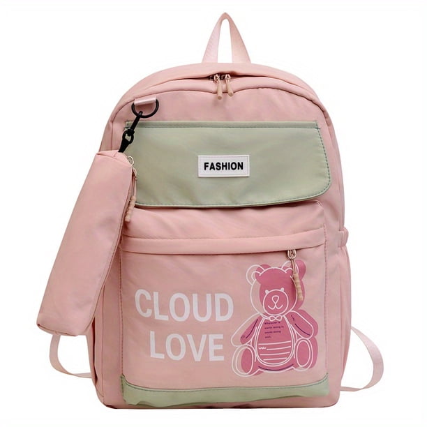 Mochila Preppy Kawaii De Gran Capacidad Con Estuche Para Lápices, Mochila Escolar Ligera Y Duradera De Nailon, Bolso De Viaje De Moda