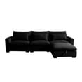 thumbnail image 4 of Corduroy Sectional Sofa with Storage Ottoman and Pillows - Modular L-Shaped Design for Living Rooms and Apartments, Durable Velvet-Like Fabric in Black, 4 of 9