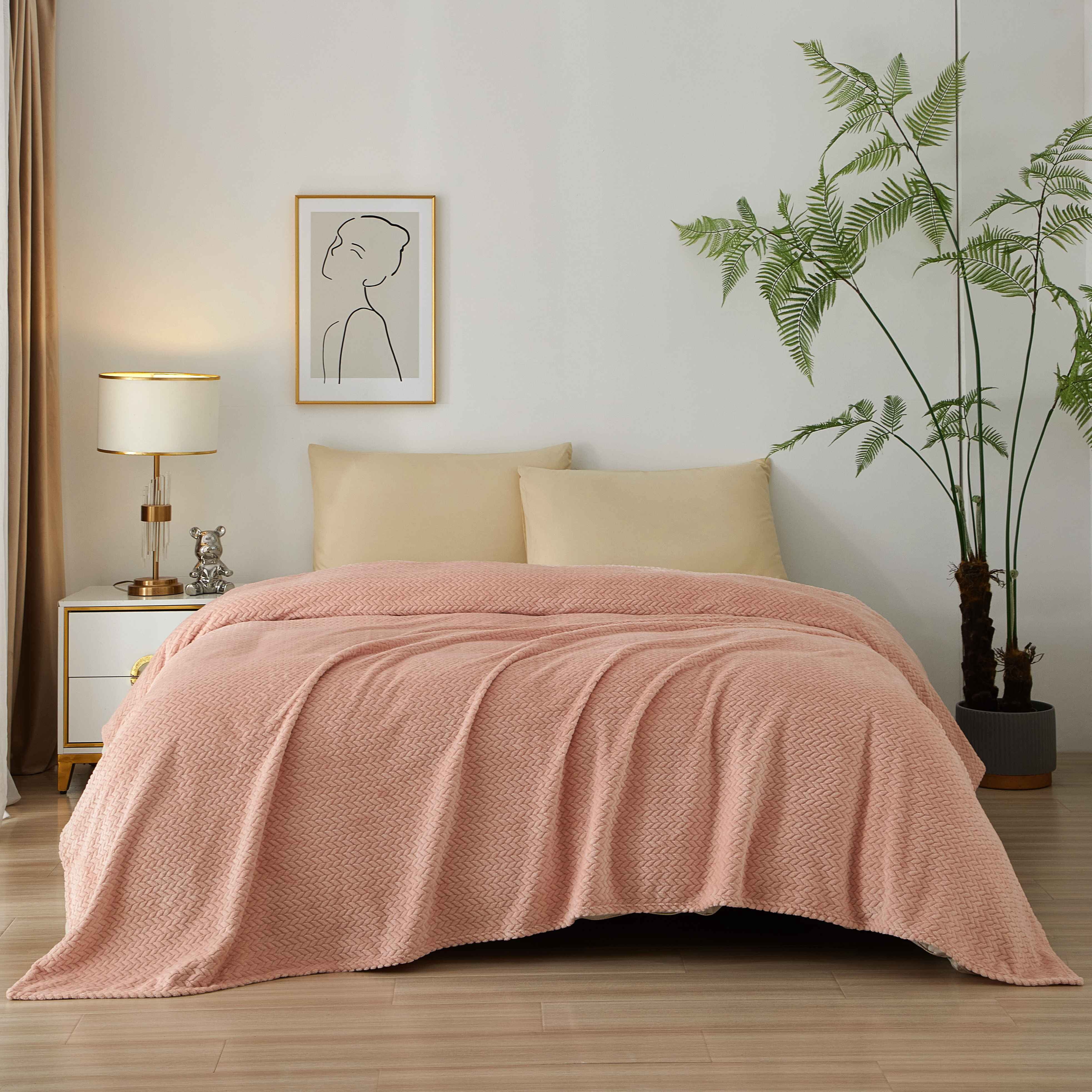 Mainstays Plush Textured Blanket, Pink Blush, Full/Queen 90" x 90", All Ages