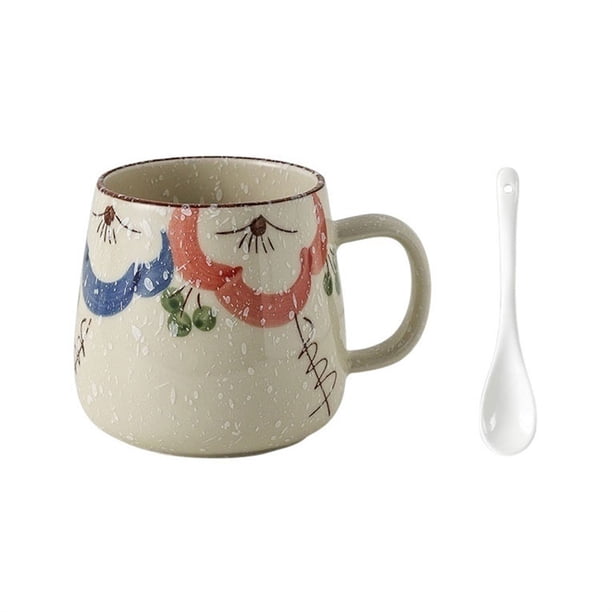 Taza de cerámica vintage de 380 ml, taza de té con cuchara, taza de café de oficina, taza de té for el hogar, taza de leche