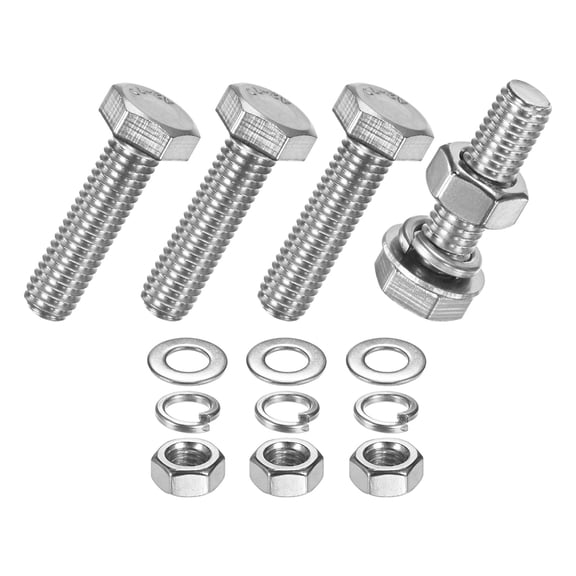 Uxcell 4-Pack Hex Head Screw Bolt with Nuts Flat & Lock Washers M8x30mm