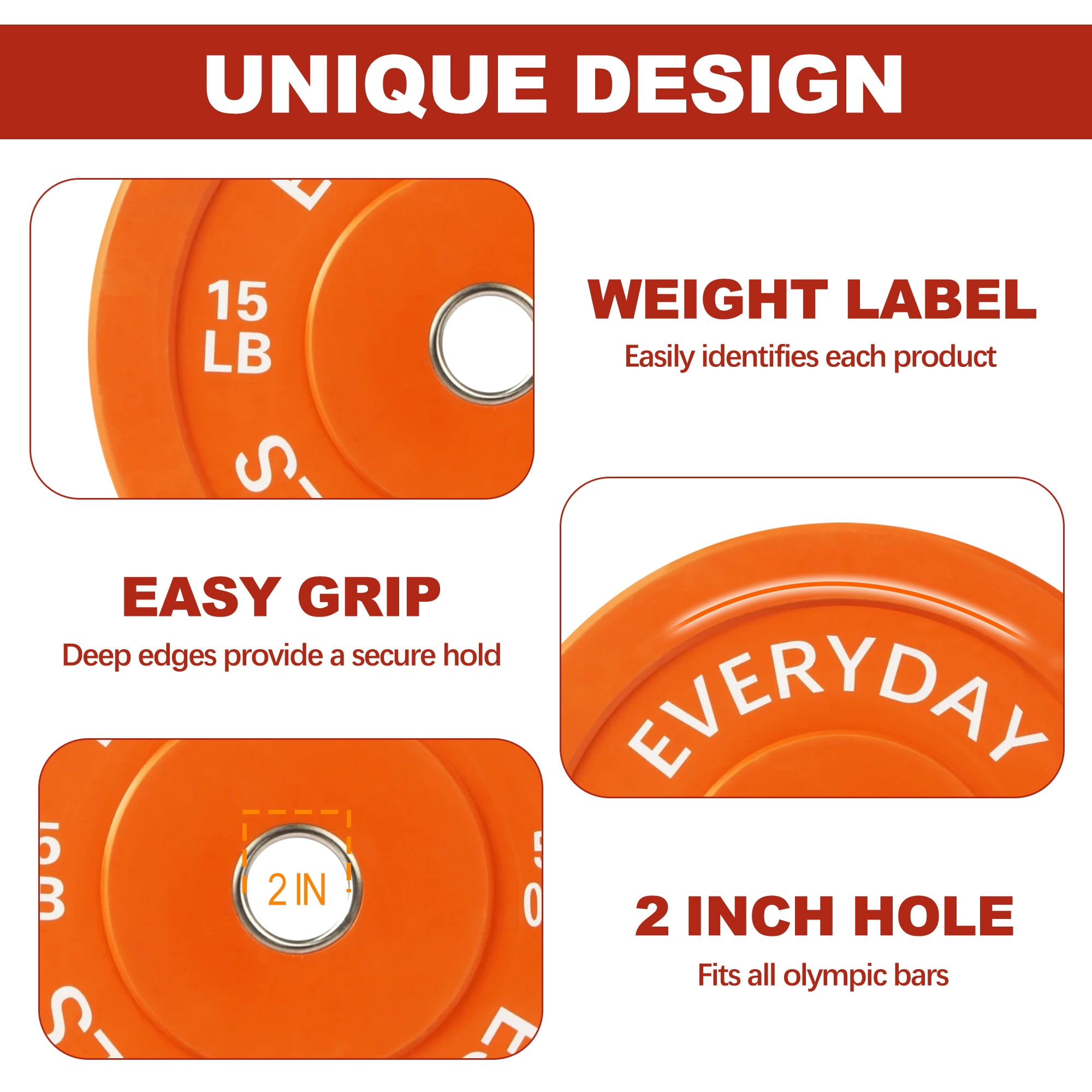 FlexWave 2-Inch Olympic Bumper Weight Plate，with Steel Hub, Multicolored, Multiple Sizes，Single & Pair, for Strength Training & Home Gym